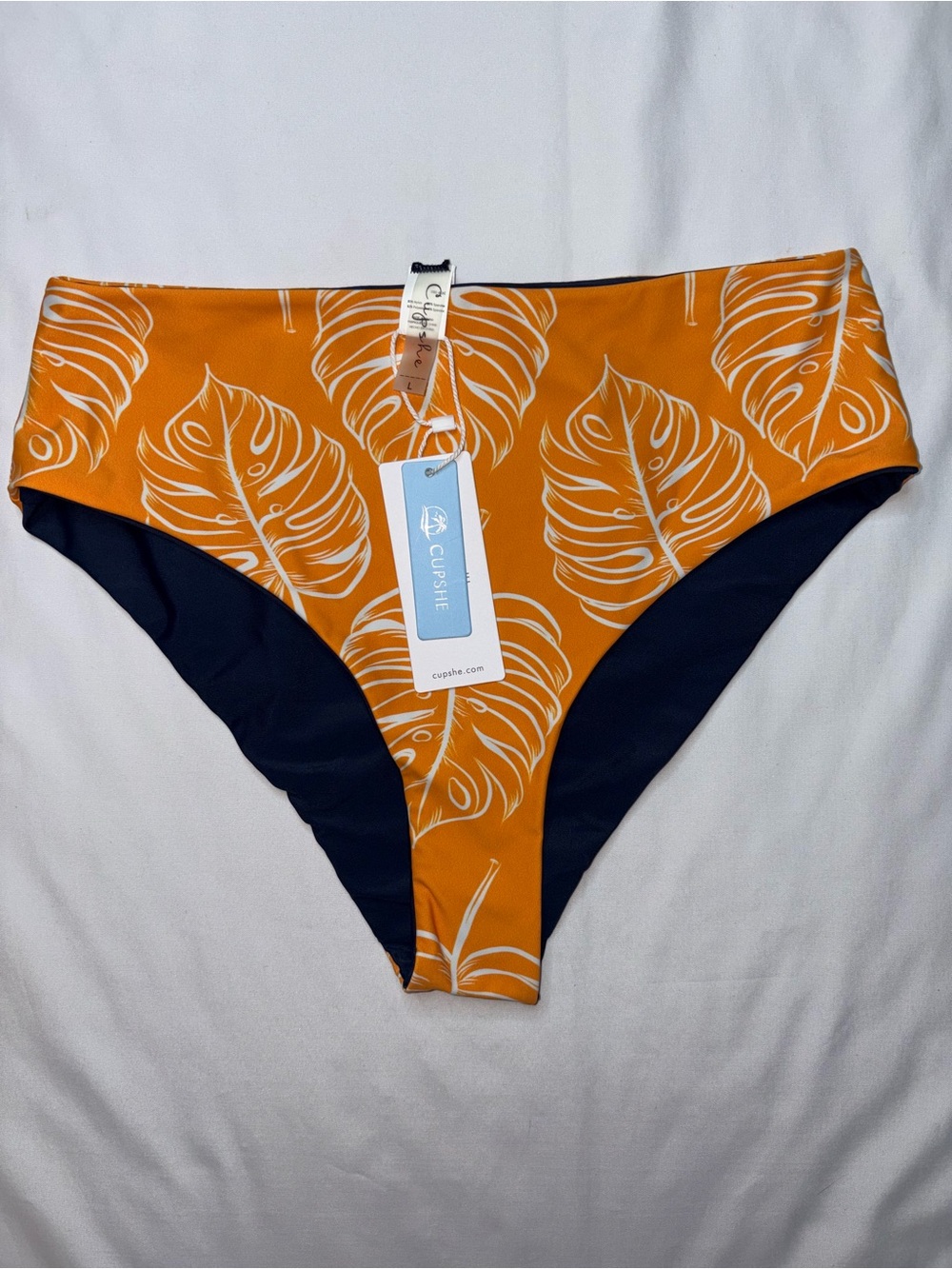 Cupshe Orange Tropical Leaf High Waisted Bikini Bottoms Women’s Size L NWT